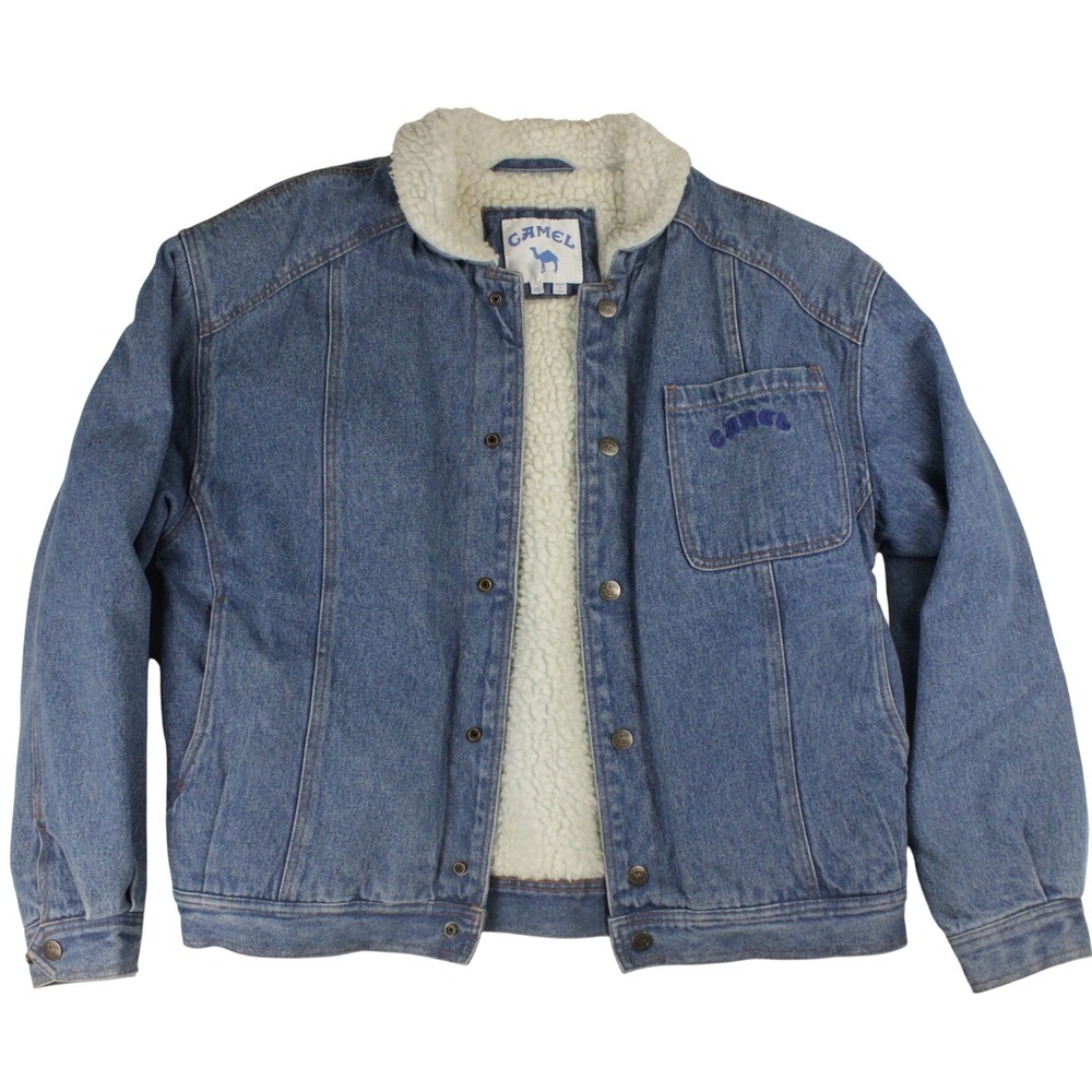 Vintage 90s Joe Camel Cigarettes Denim Jacket Sherpa Lined Mens XL
